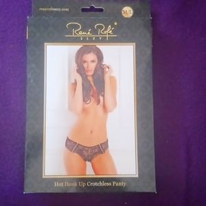 Rene'Rofe' hot hook up crotchless panty size medium to large black lace unhooks
